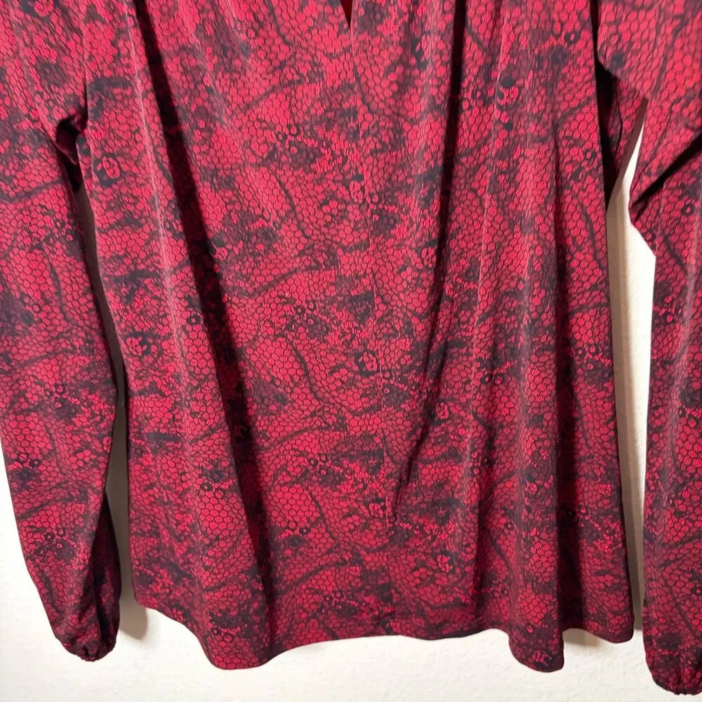 Michael Kors Blouse Women's Medium Chain Red Keyhole Long Sleeve Career Top